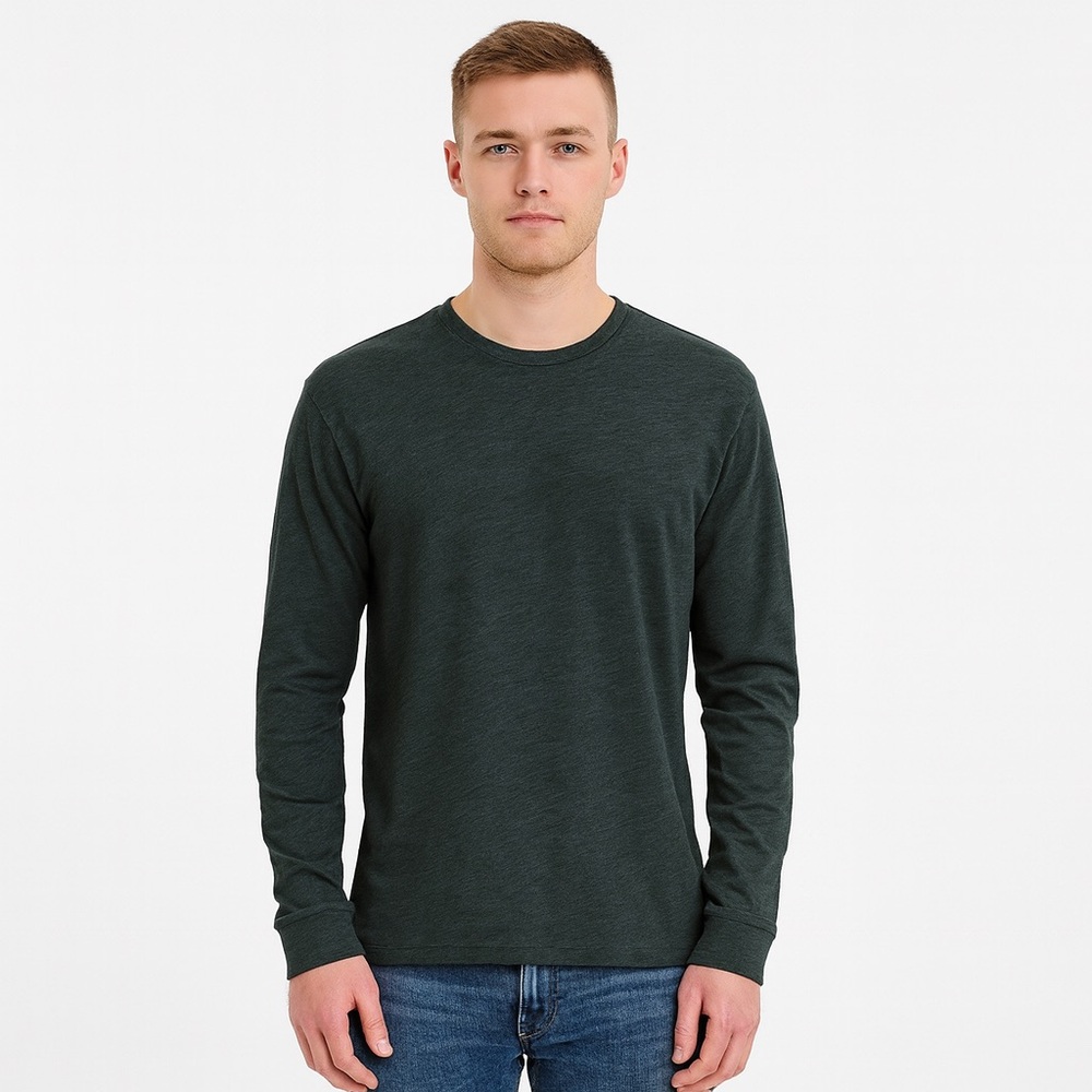 J.Crew Men’s Re-Imagined Washed Long Sleeve Crewneck Tee Heather Gray Green
